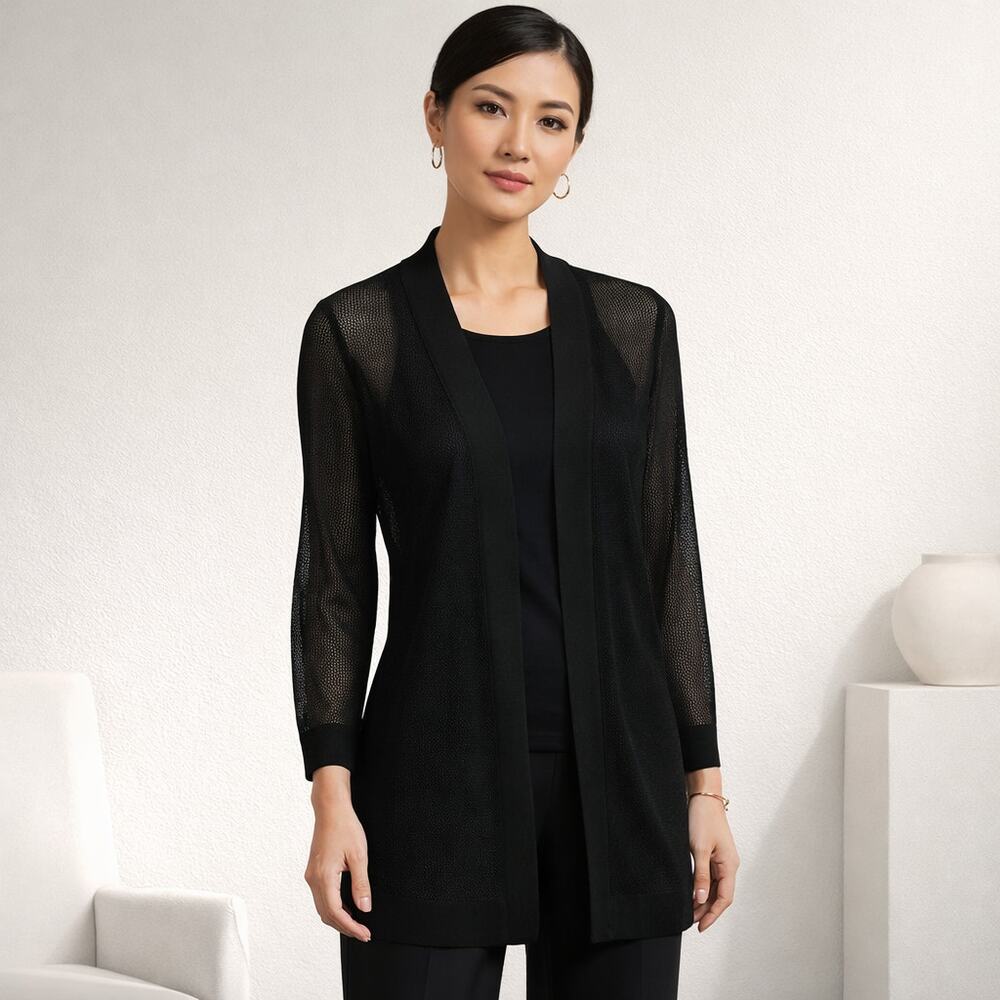 Exclusively MISOOK Black Mesh Long Cardigan Jacket top Size Small
